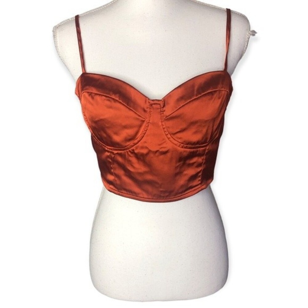 SHEIN Satin Back Zip Cropped Bustier Cami Blouse